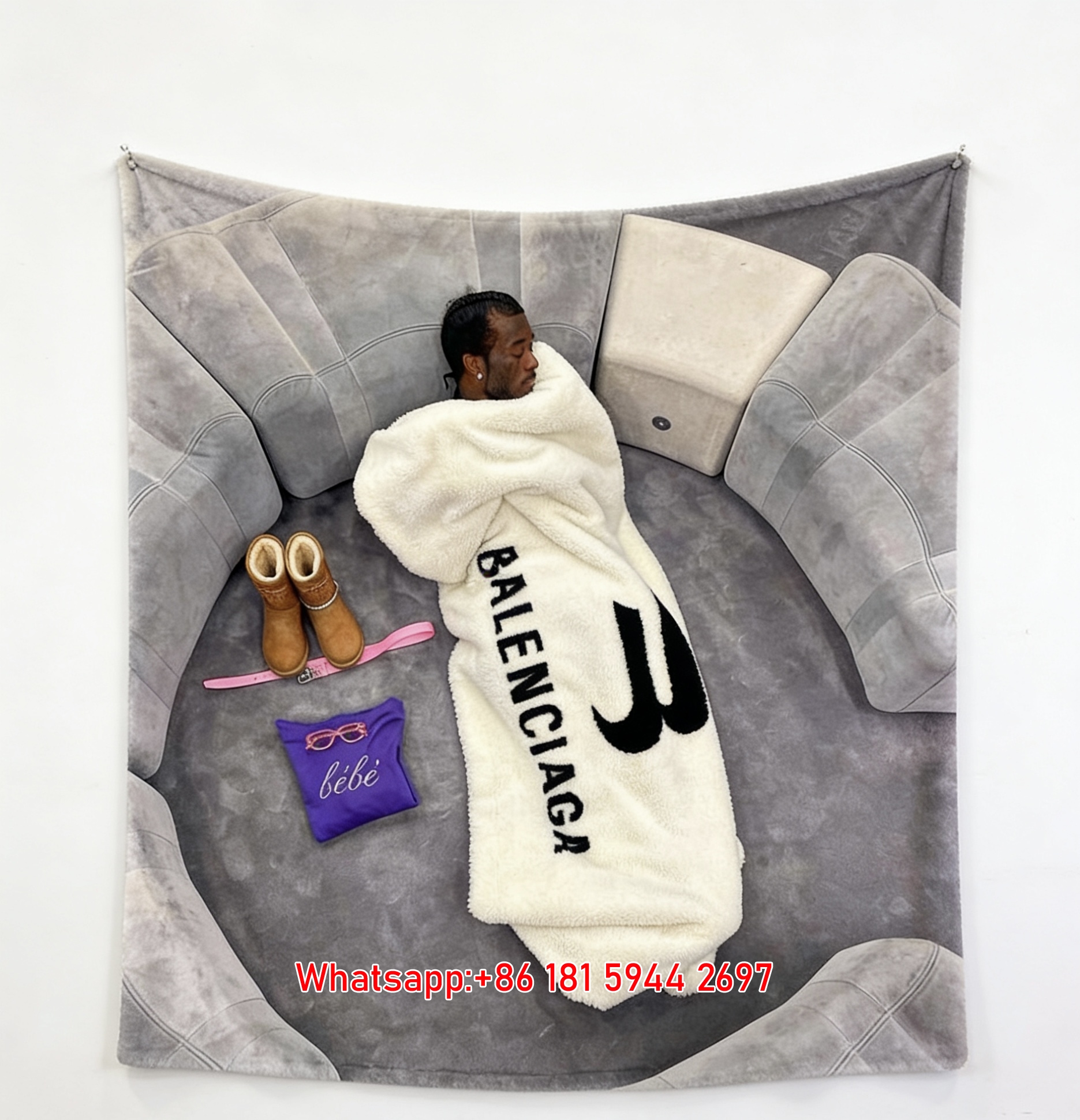 Balenciaga Plush Blanket Print Fleece Throw Blanket BA457
